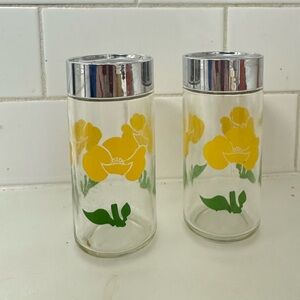 Vintage Yellow Poppy Foxy Flower Glass Salt & Pepper Shakers By Anchor Hocking